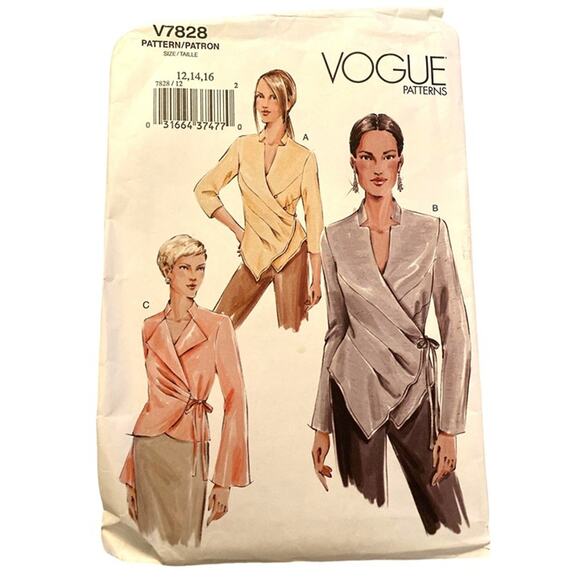 Sewing Pattern Vogue V7828 Fitted Wrap Blouse 12 14 16 - Picture 1 of 7